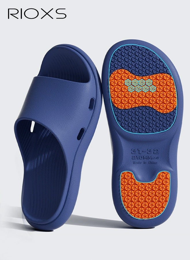 RIOXS Unisex Slippers, Open Toe Non Slip Shower Shoes, Soft Lightweight House Slippers for Women and Men, Quick Dry  Cushioned Thick Sole Slides, Arch Support Oder Free Beach Sandals for Indoor Bathroom Dorm Pool Home Beach, Blue - Image 1