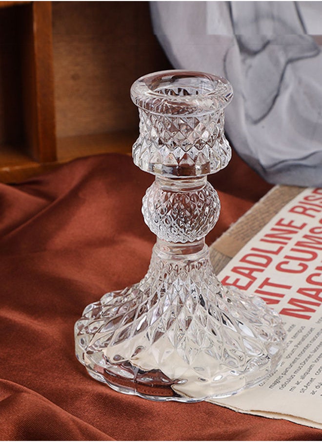 Generic - Grey Color Crystal Candlestick Taper Candle Holders Bulk Clear Glass Candle Holders For Wedding Party Romantic Dinner Festival & Windowsill Decor - Image 1