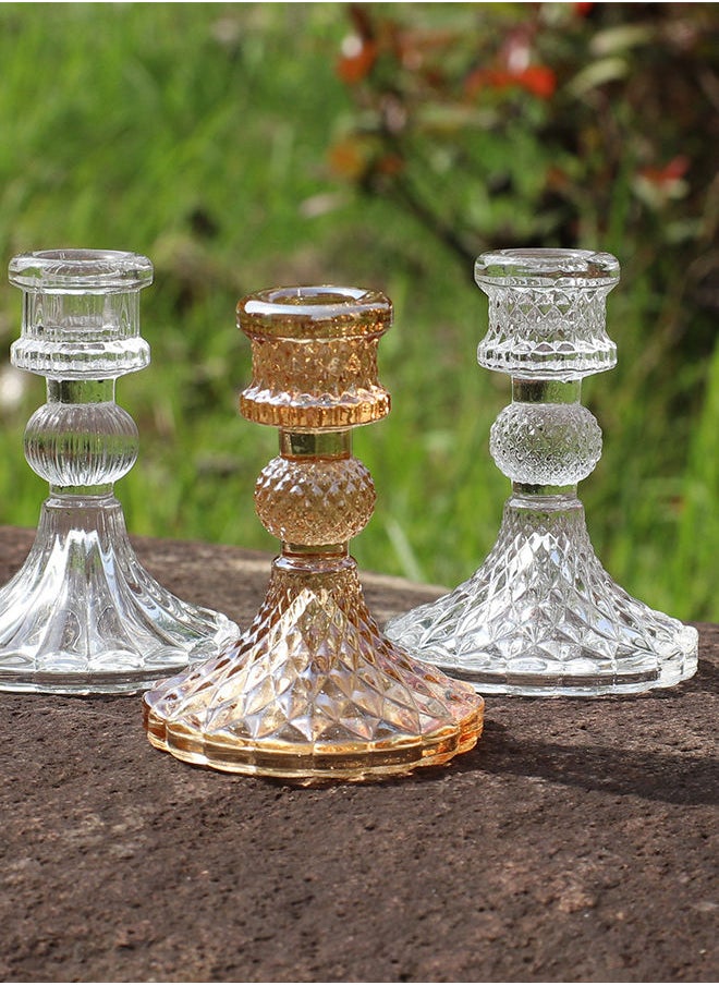 Generic - Grey Color Crystal Candlestick Taper Candle Holders Bulk Clear Glass Candle Holders For Wedding Party Romantic Dinner Festival & Windowsill Decor - Image 1