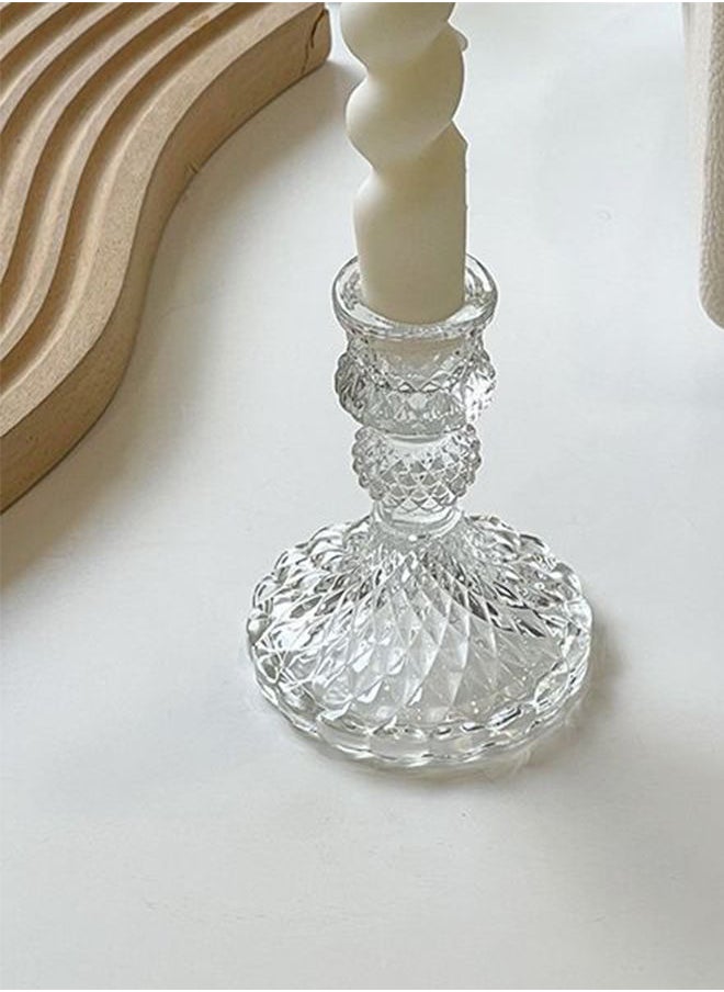 Generic - Grey Color Crystal Candlestick Taper Candle Holders Bulk Clear Glass Candle Holders For Wedding Party Romantic Dinner Festival & Windowsill Decor - Image 1