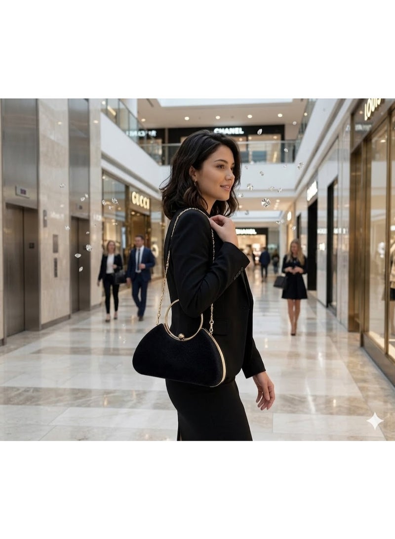 Luxury Evening Clutch Bag - Black and Gold Crystal Clutch Design with a Round Handle - Exceptional Elegance for Every Occasion - 20*12 cm - Image 2