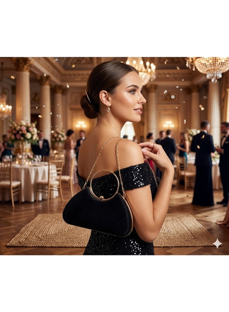 Luxury Evening Clutch Bag - Black and Gold Crystal Clutch Design with a Round Handle - Exceptional Elegance for Every Occasion - 20*12 cm - Image 4