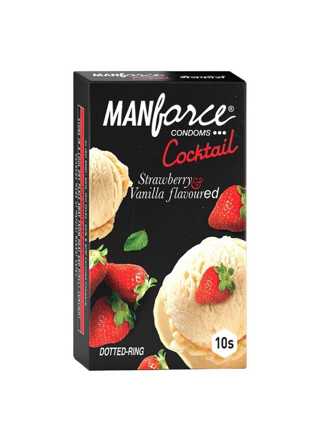 Manforce Cocktail Strawberry & Vanilla Extra Dotted & Flavoured Condoms | 10 pcs | Lubricated Latex Condoms | India’s No. 1* Condom Brand for Safe Sex - Image 1