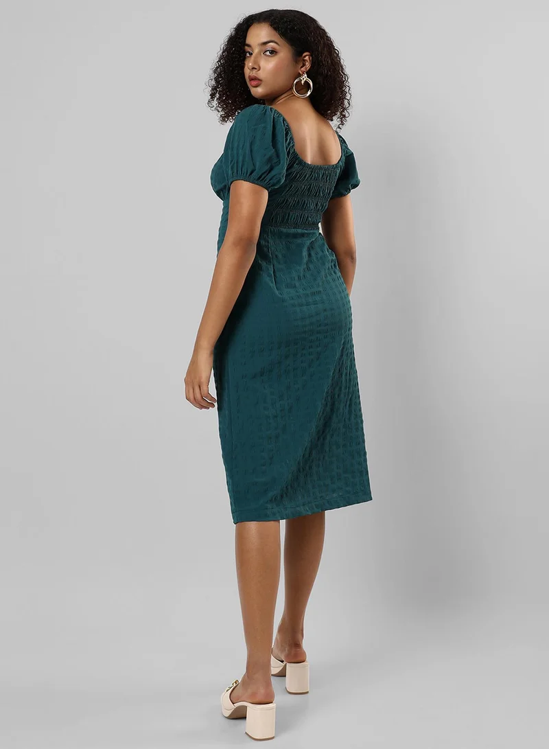 Pinacolada  Women's Teal Green Creased Slit Midi Dress for Women | Best Price UAE