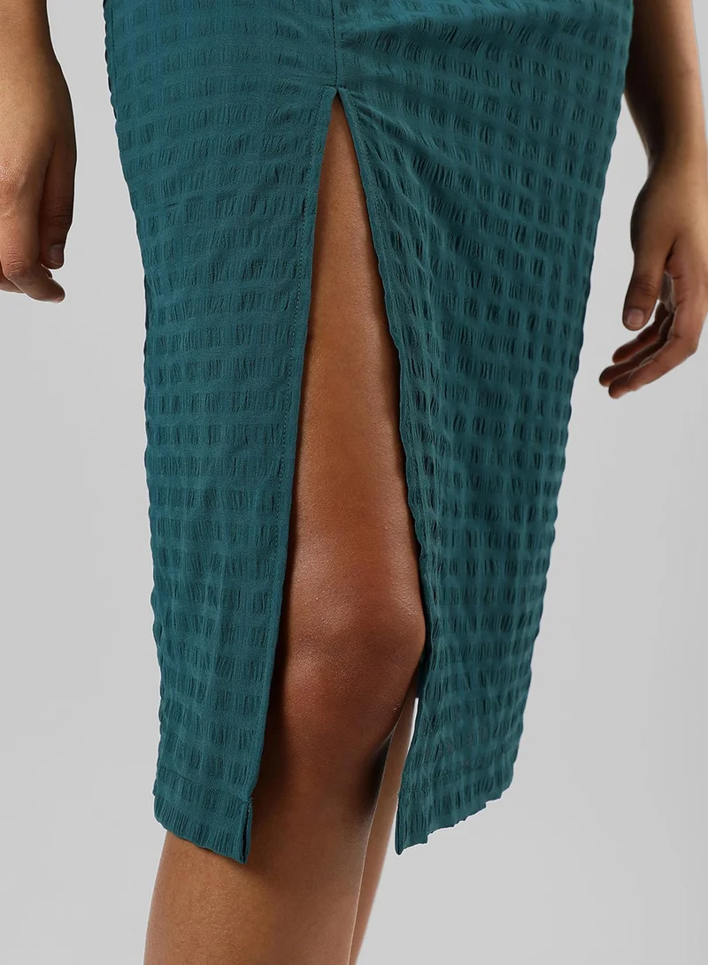 Pinacolada  Women's Teal Green Creased Slit Midi Dress for Women | Best Price UAE
