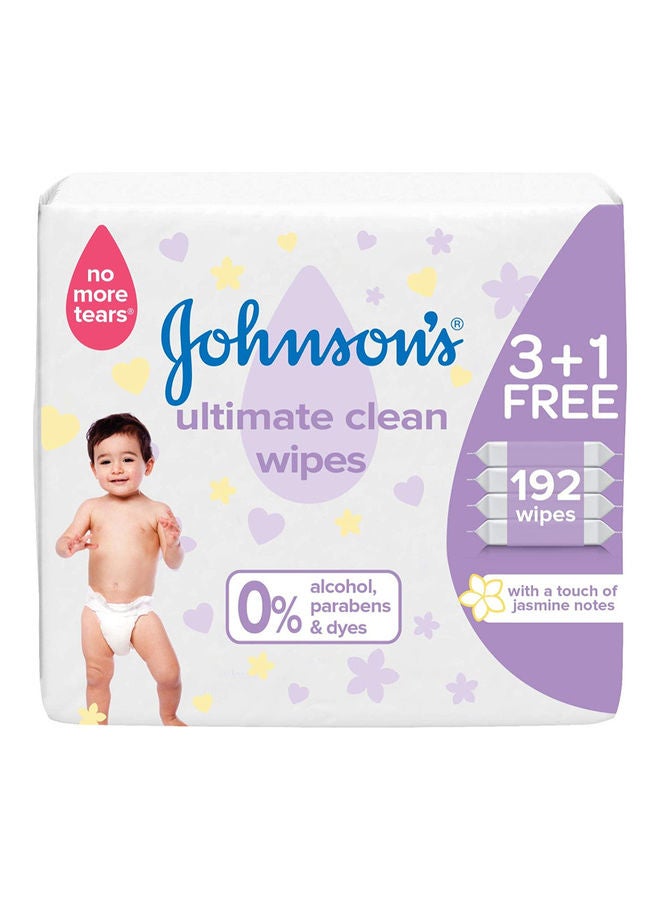 Johnson's Baby Ultimate Clean Wipes, 3+1 Packs of 48 Wipes, 192 Count - Image 1