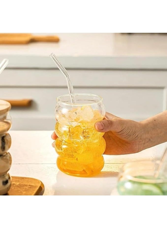 كوب زجاجي مع غطاء خشبي وقشة - مناسب للقهوة المثلجة والعصائر والمشروبات الساخنة والباردة (2) - Image 5