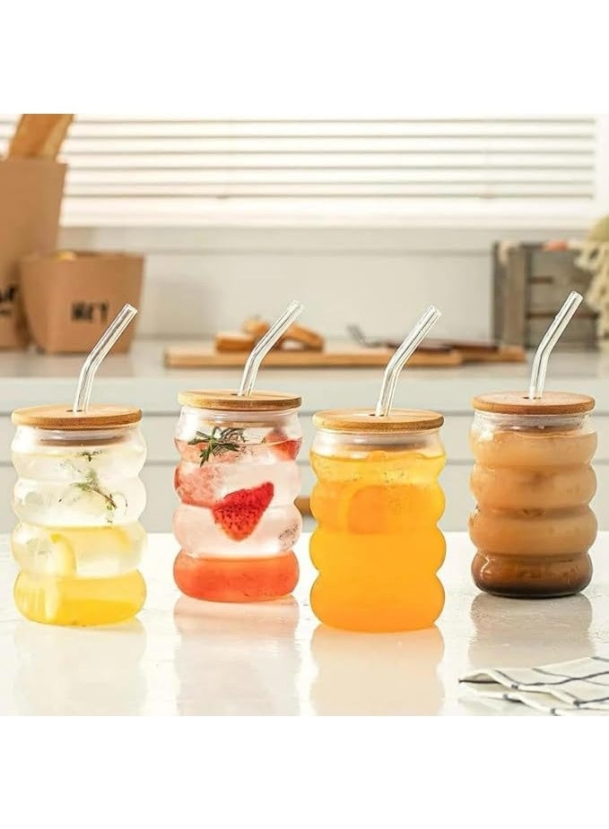 كوب زجاجي مع غطاء خشبي وقشة - مناسب للقهوة المثلجة والعصائر والمشروبات الساخنة والباردة (2) - Image 4