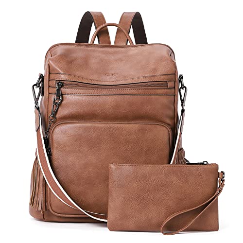 CLUCI Womens Backpack Purse Leather Backpack Large Fashion Designer Travel Ladies Shoulder Bags with Wristlet 2PCS - Image 1