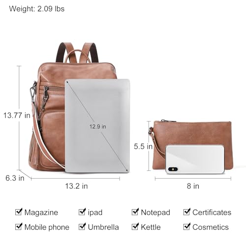 CLUCI Womens Backpack Purse Leather Backpack Large Fashion Designer Travel Ladies Shoulder Bags with Wristlet 2PCS - Image 2