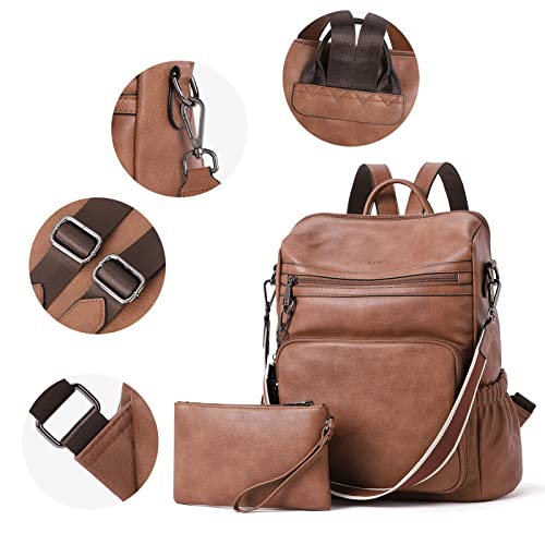 CLUCI Womens Backpack Purse Leather Backpack Large Fashion Designer Travel Ladies Shoulder Bags with Wristlet 2PCS - Image 4