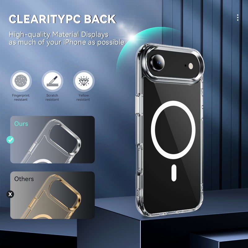 جراب iPhone 17 air شفاف كريستالي MagSafe، غطاء مغناطيسي رفيع مقاوم للصدمات، جيوب هوائية في الزوايا، كاميرا/شاشة مرتفعة 1.0 مم، متوافق مع الشحن اللاسلكي، فتحة للحبل - Image 4