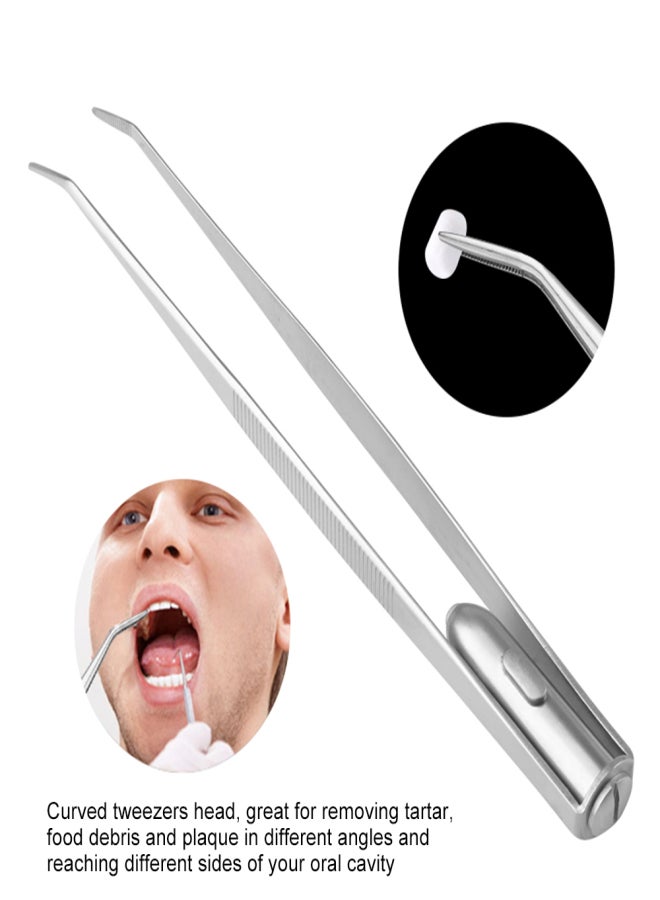 Stainless Steel Tweezers Serrated Curved with LED Light Dental Surgical Instruments Dental Tool - Image 1