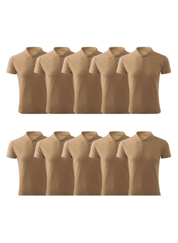 PRINTSHOP4ME Pack Of 10 Pcs Women's Regular-Fit Golf Polo T-shirt Pure Cotton Short Sleeve 220 GSM Basic Colors  - Image 1