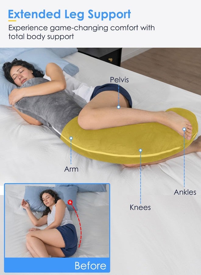 QUEEN ROSE Body Pillow for Side Sleepers, Soft Comfort S Shaped Hug Pillow for Adults, Full Body Support, Velvet Grey - Image 3
