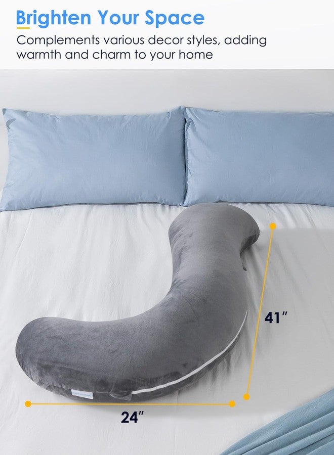 QUEEN ROSE Body Pillow for Side Sleepers, Soft Comfort S Shaped Hug Pillow for Adults, Full Body Support, Velvet Grey - Image 4
