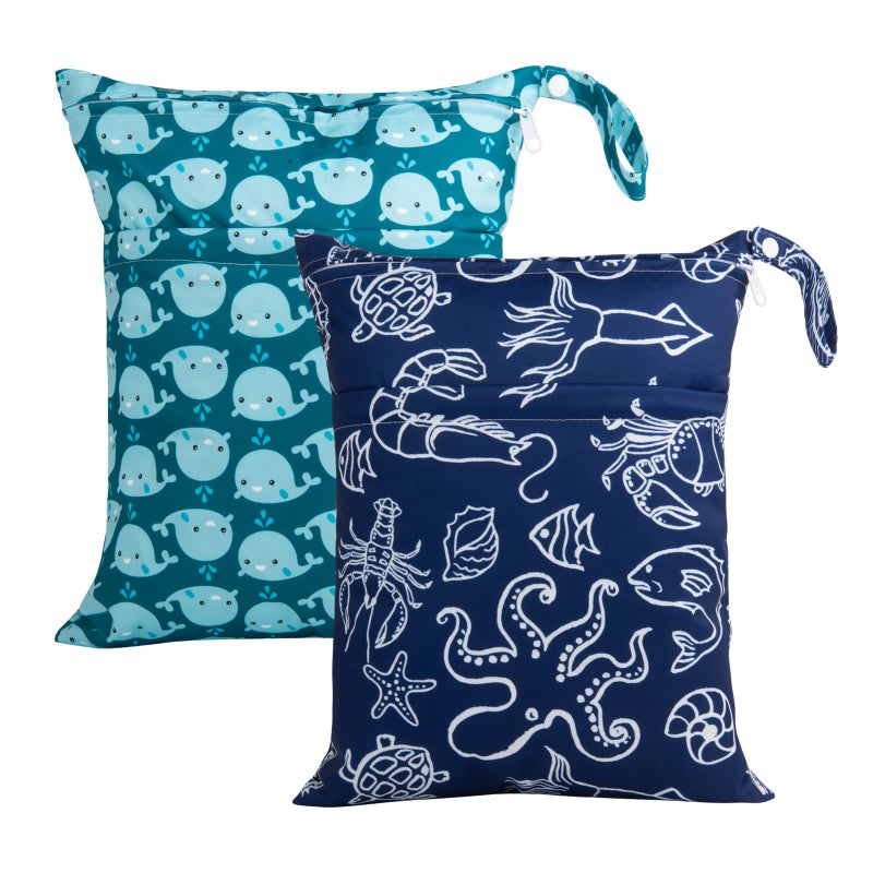 ALVABABY 2pcs Cloth Diaper Wet Dry Bags Waterproof Reusable with Two Zippered Pockets Travel Beach Pool Daycare Soiled Baby Items Yoga Gym Bag for Swimsuits or Wet Clothes LX-SW1821 - Image 1