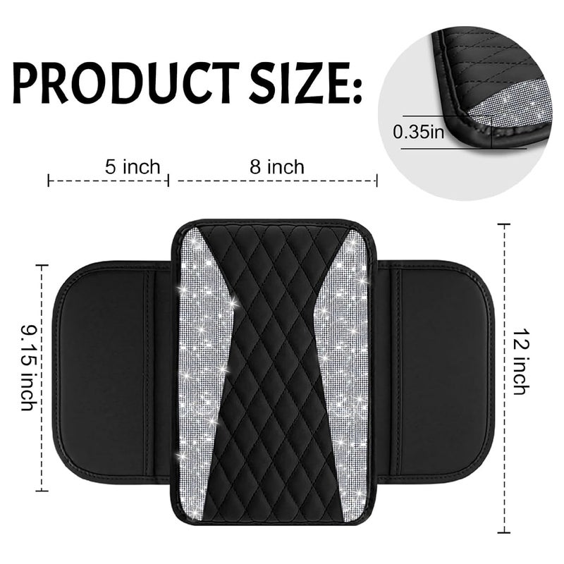 NBTEPEM Bling Car Center Console Cover, Leather Middle Console Cover with 2 Storage Bags, Universal Arm Rest Cover Protector, Bling Car Accessories Interior Fit for Most Vehicles, Silver Diamond - Image 2