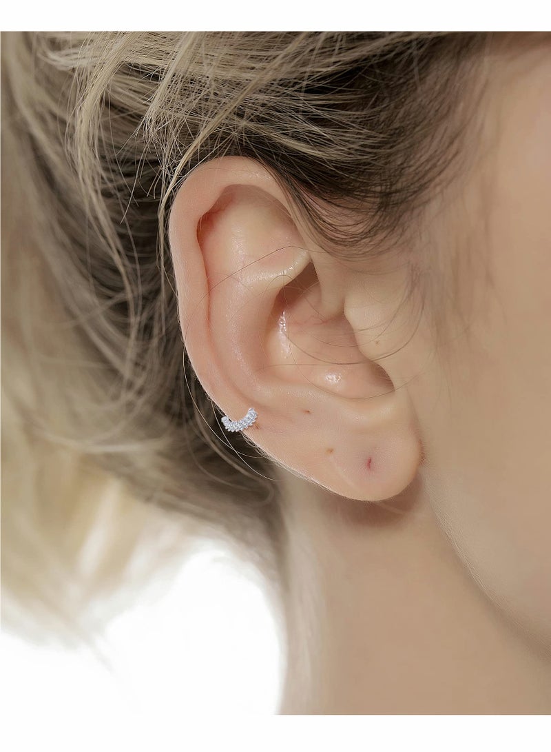 Zikra Nose Ring Hoop, Zircon Nose Ring Jewelry Decoration, Paved Mosaic Feather Cartilage Earrings Pierced 20G Nose Rings for Men and Women (10 Pcs, Silver) - Image 4