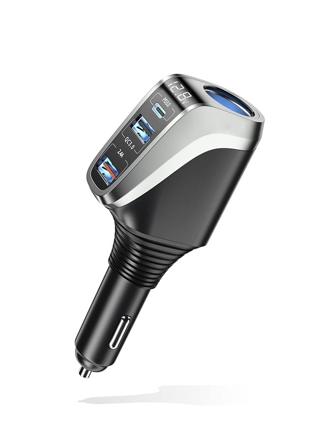 Excefore - USB C Car Charger 4 in 1 Cigarette Lighter Adapter Socket Splitter with 3 USB Ports 12V/24V Dual USB Type C PD Super Fast Car Charger Adapter Compatible with iPhone14/13/Samsung/Google/GPS - Image 1