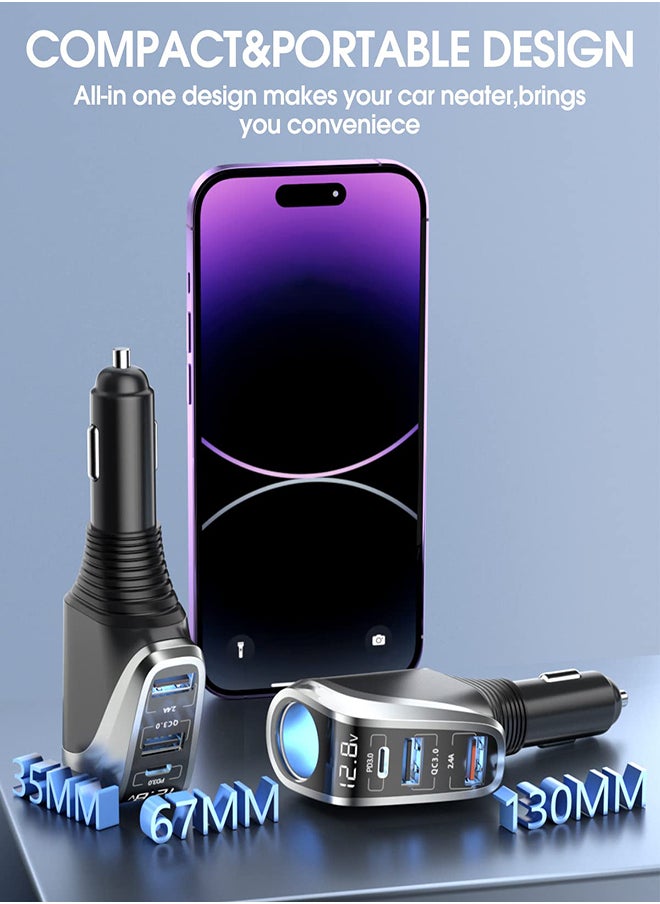 Excefore - USB C Car Charger 4 in 1 Cigarette Lighter Adapter Socket Splitter with 3 USB Ports 12V/24V Dual USB Type C PD Super Fast Car Charger Adapter Compatible with iPhone14/13/Samsung/Google/GPS - Image 1