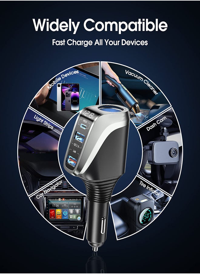 Excefore - USB C Car Charger 4 in 1 Cigarette Lighter Adapter Socket Splitter with 3 USB Ports 12V/24V Dual USB Type C PD Super Fast Car Charger Adapter Compatible with iPhone14/13/Samsung/Google/GPS - Image 1