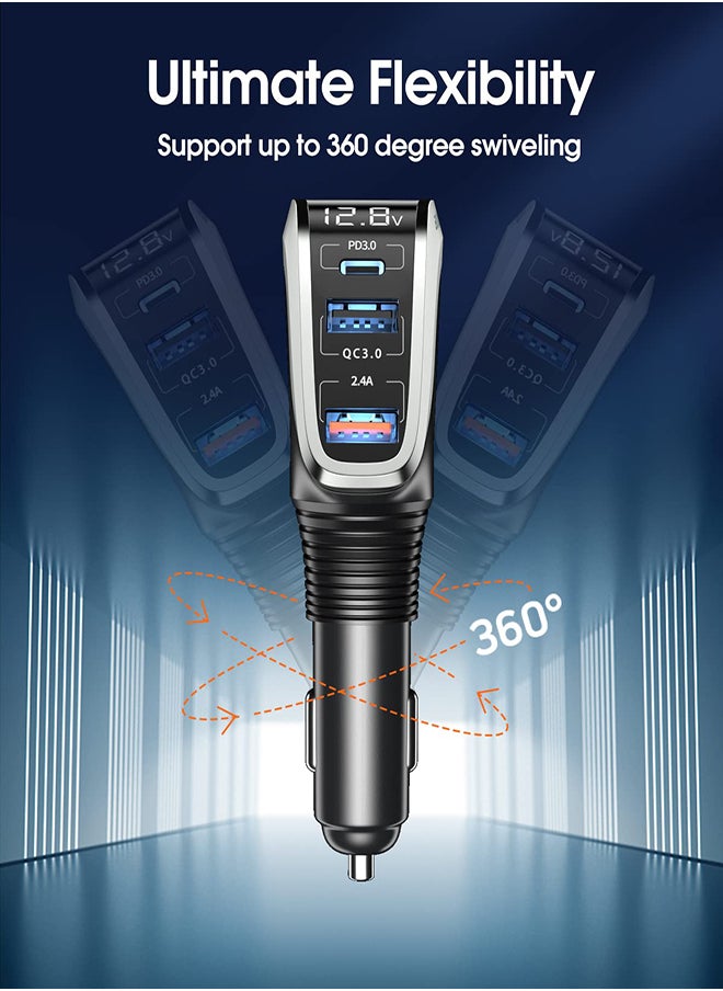 Excefore - USB C Car Charger 4 in 1 Cigarette Lighter Adapter Socket Splitter with 3 USB Ports 12V/24V Dual USB Type C PD Super Fast Car Charger Adapter Compatible with iPhone14/13/Samsung/Google/GPS - Image 1
