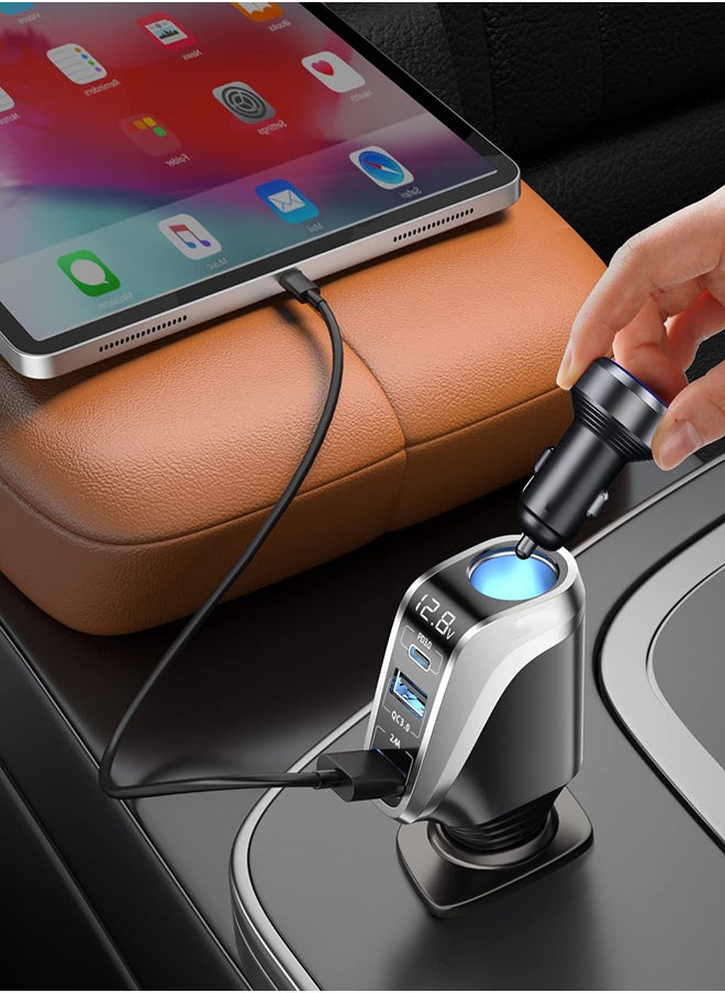Excefore - USB C Car Charger 4 in 1 Cigarette Lighter Adapter Socket Splitter with 3 USB Ports 12V/24V Dual USB Type C PD Super Fast Car Charger Adapter Compatible with iPhone14/13/Samsung/Google/GPS - Image 1