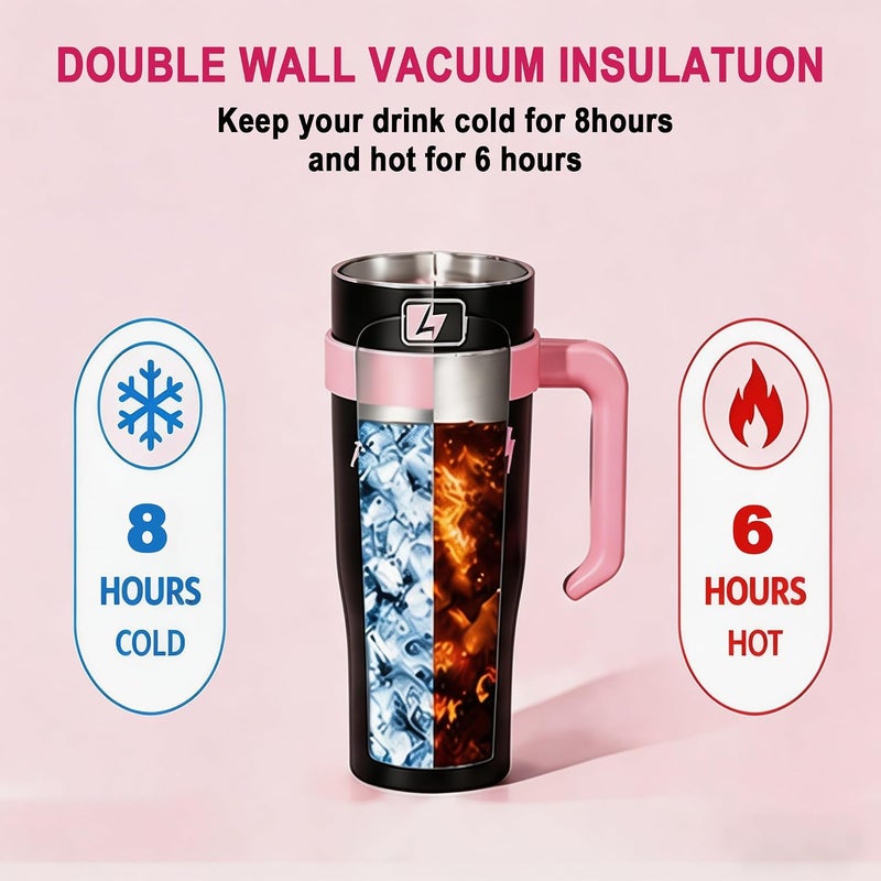 AoMige 40oz Printed Stainless Steel Tumbler with Handle & Straw Lid, Double Wall Vacuum Insulated Travel Mug, Cupholder Friendly Reusable Water Cup for Hot Cold Drinks, Gift for Men Women (black) - Image 4