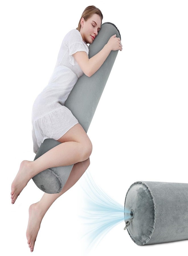 EULANT Inflatable Body Pillow for Adults,47inch Inflatable Travel Body Pillow for Sleep Long Hug Pillow Bolster Pillow for Sleeping,Back(Gray) - Image 1