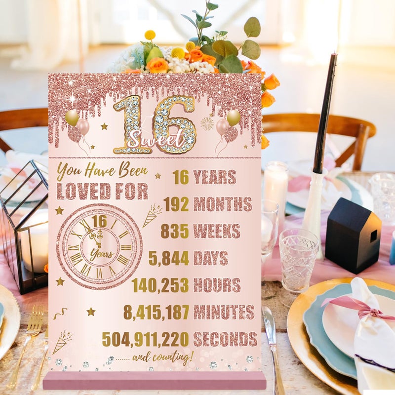 Bumqviy 16th Birthday Decorations Back in 2009 Table Sign for Girls  Pink Rose Gold Happy 16th Birthday Two-Sided Wooden Poster with Stand  Sweet 16 Year Old Birthday Gift Party Supplies - Image 5