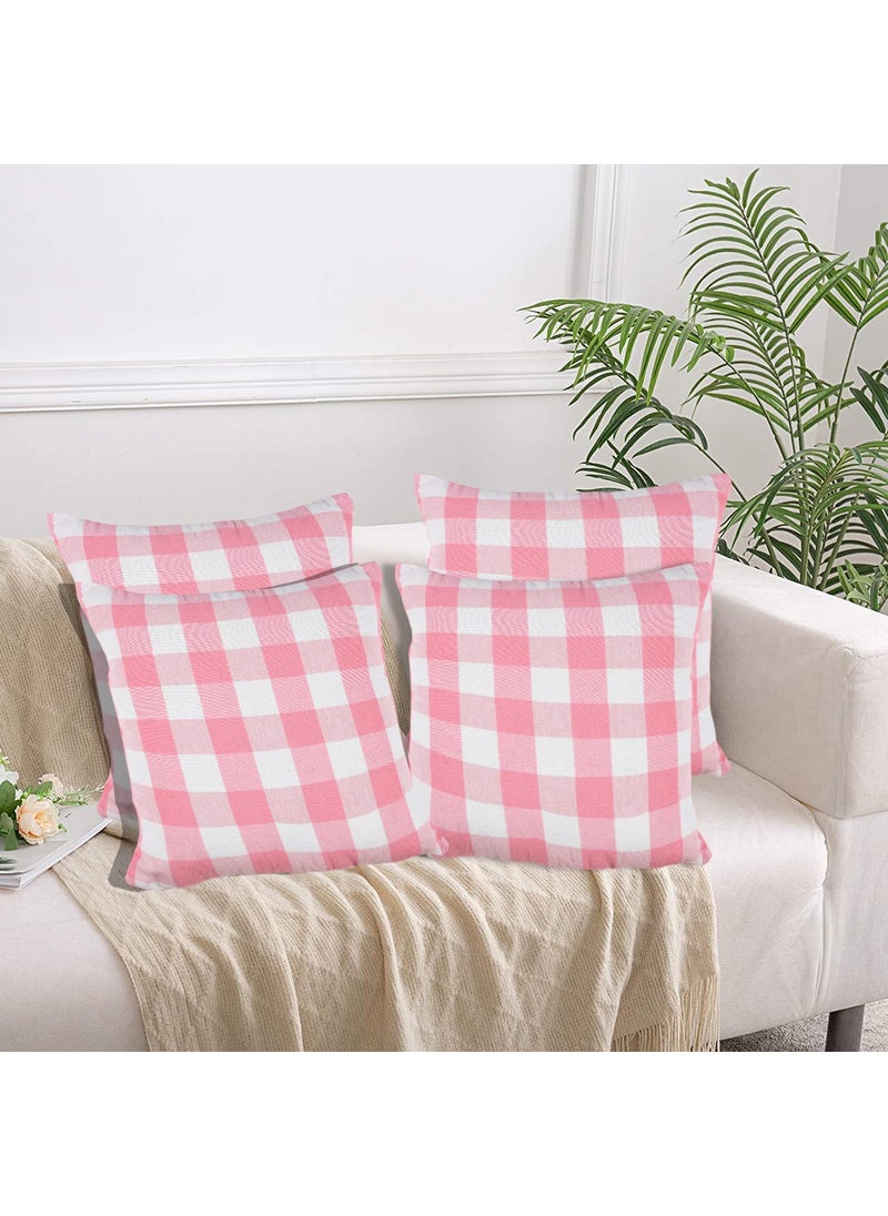 Lushomes Lushomes Square Cushion Cover, Cotton Sofa Pillow Cover Set of 4, 20x20 Inch, Big Checks, Pink and White Checks, Pillow Cushions Covers (Pack of 4, 50x50 Cms)  - Image 1