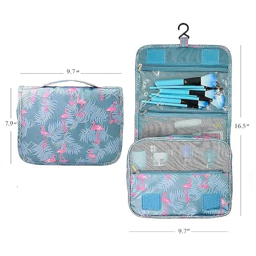 Nibbler Hanging Travel Toiletry Bag for Women & Men – Waterproof Organizer with Hook, Multiple Compartments, Flamingo Print – Ideal for Makeup, Shaving Kit, Cosmetics & Bathroom Essentials (Green) - Image 4