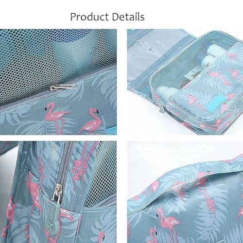 Nibbler Hanging Travel Toiletry Bag for Women & Men – Waterproof Organizer with Hook, Multiple Compartments, Flamingo Print – Ideal for Makeup, Shaving Kit, Cosmetics & Bathroom Essentials (Green) - Image 3