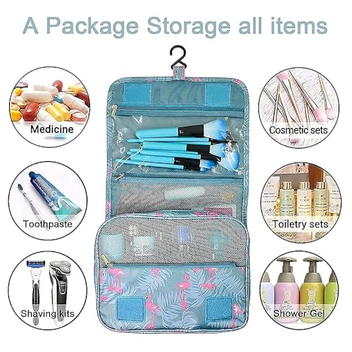 Nibbler Hanging Travel Toiletry Bag for Women & Men – Waterproof Organizer with Hook, Multiple Compartments, Flamingo Print – Ideal for Makeup, Shaving Kit, Cosmetics & Bathroom Essentials (Green) - Image 5