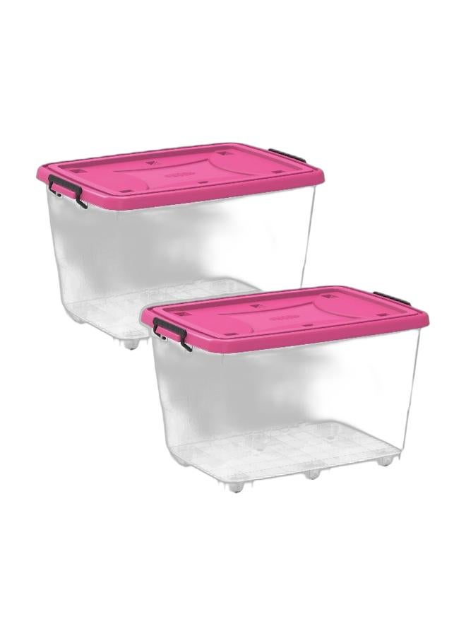 Cosmoplast 82L Clear Plastic Storage Box With Wheels & Lockable Lid (Pack Of 2) - Image 1