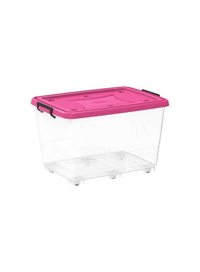 Cosmoplast 82L Clear Plastic Storage Box With Wheels & Lockable Lid (Pack Of 2) - Image 3