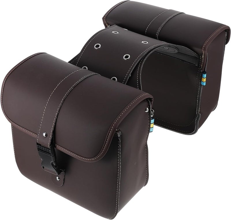 Motorcycle Side Bag Waterproof Saddlebag Hanging Storage Pouch Vintage Leather Saddle Bag for Men Single Piece Compatible with Motorbike Accessories - Image 1
