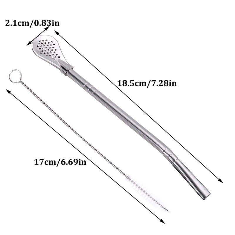 FRUTA 6 PCS Stainless Steel Yerba Mate Tea Bombilla Straws with Filter Spoon and 2 PCS Cleaning Brushes, Removable Filtered Spoons Drinking Straw, 18.5CM/7.28inch - Image 2