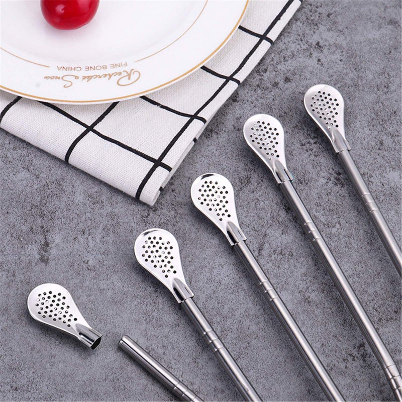 FRUTA 6 PCS Stainless Steel Yerba Mate Tea Bombilla Straws with Filter Spoon and 2 PCS Cleaning Brushes, Removable Filtered Spoons Drinking Straw, 18.5CM/7.28inch - Image 3