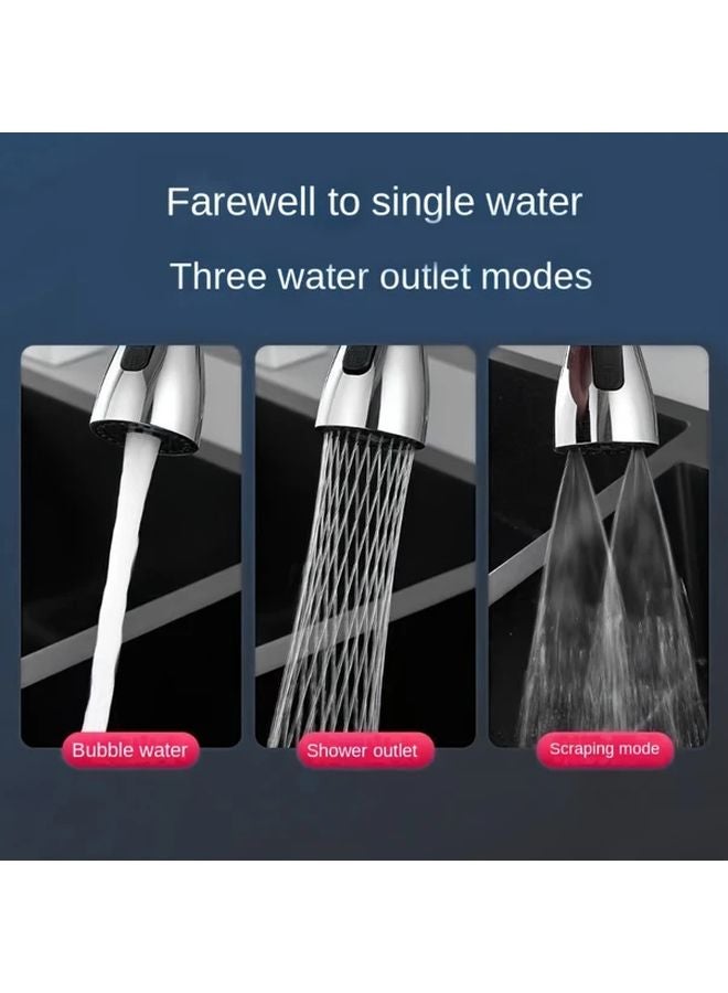 1 قطعة ممطرة صنبور ممتد دوار عالمي فضي مع 3 أوضاع رش سرعة مقاوم للرش - Image 3