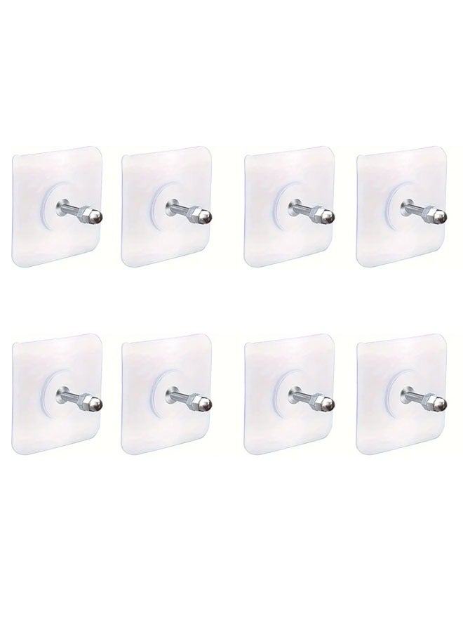 Adhesive Wall Hooks, 8pcs Heavy Duty Wall Hooks Self Adhesive Hook Strong Nail Transparent Screw Holder Self-Sticking Wall Hooks for Bathroom Kitchen Wall Hanging Ceiling, Screw Net Length 8mm  - Image 2
