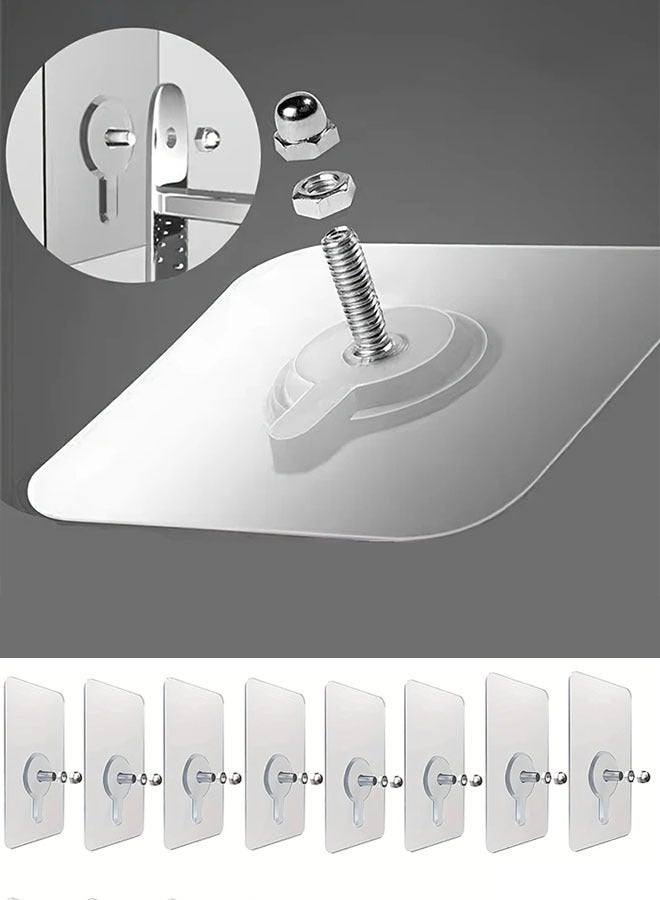 Adhesive Wall Hooks, 8pcs Heavy Duty Wall Hooks Self Adhesive Hook Strong Nail Transparent Screw Holder Self-Sticking Wall Hooks for Bathroom Kitchen Wall Hanging Ceiling, Screw Net Length 8mm  - Image 1