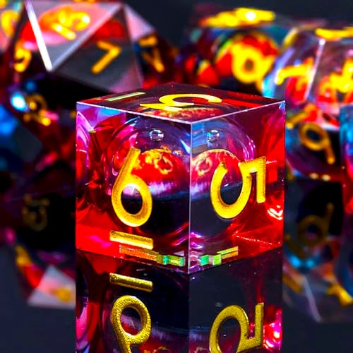 YEMEKO BeholderS Eye DND Dice Dragon Eye Liquid Core Sharp Edge Handmade Dice Set for Dungeons and Dragons Ttrpg MultiSided RPG Polyhedral Resin RoleplayingBlue Red - Image 5