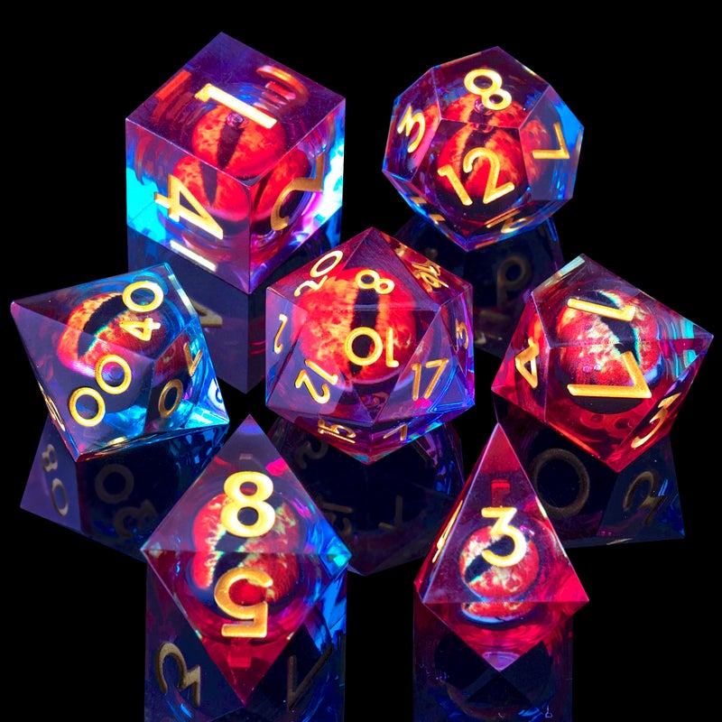 YEMEKO BeholderS Eye DND Dice Dragon Eye Liquid Core Sharp Edge Handmade Dice Set for Dungeons and Dragons Ttrpg MultiSided RPG Polyhedral Resin RoleplayingBlue Red - Image 3