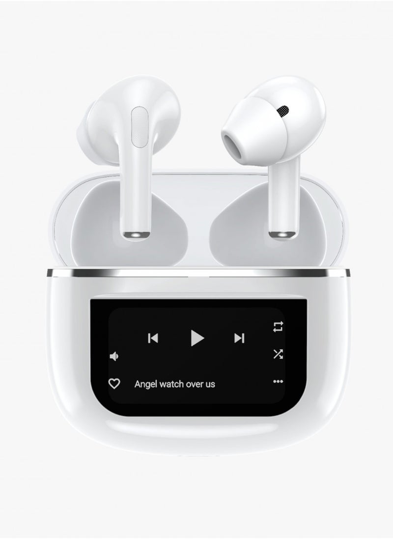 porodo - Wonder TWS Earphone with Touch Screen / Remote Camera Trigger / Integrated Flashlight / 4H Music Playback Time / Bluetooth V5.4 - White - Image 1