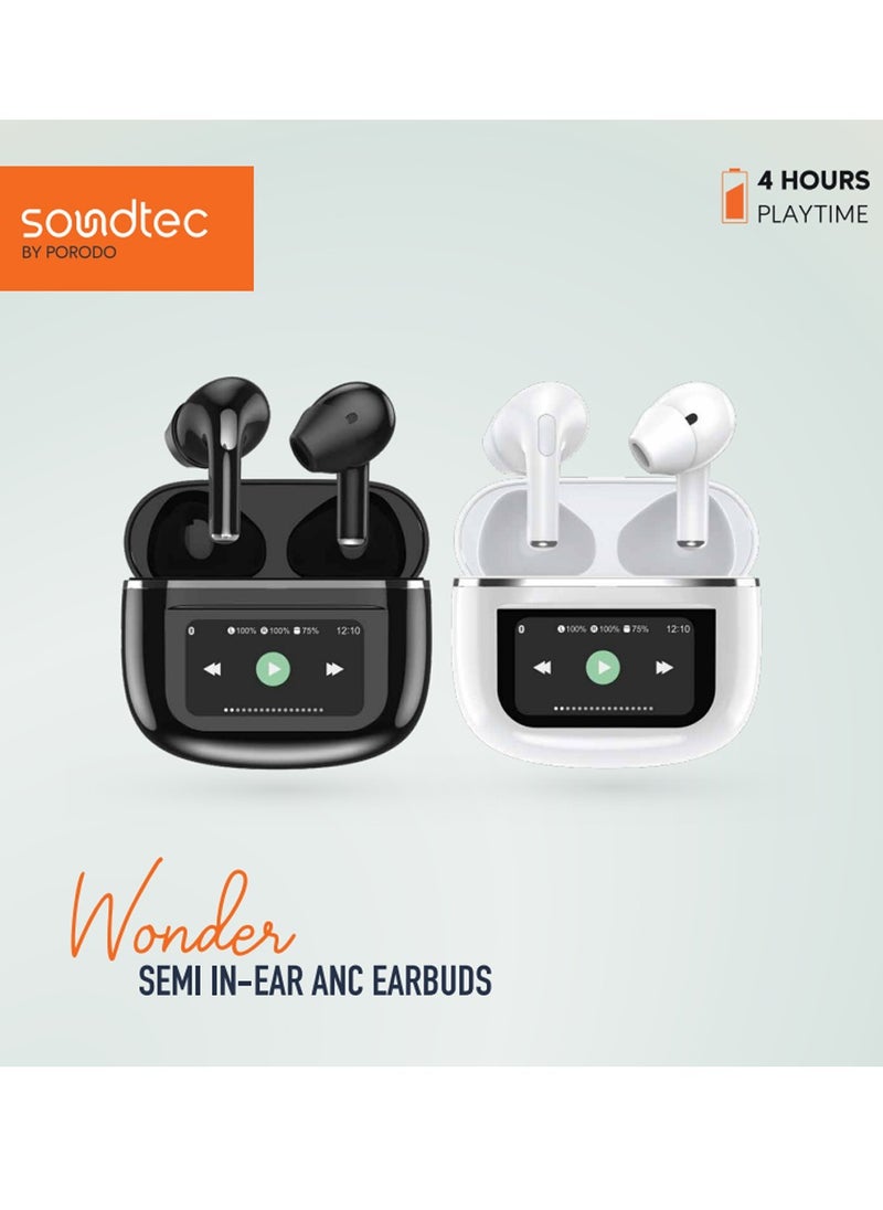 porodo - Wonder TWS Earphone with Touch Screen / Remote Camera Trigger / Integrated Flashlight / 4H Music Playback Time / Bluetooth V5.4 - White - Image 1