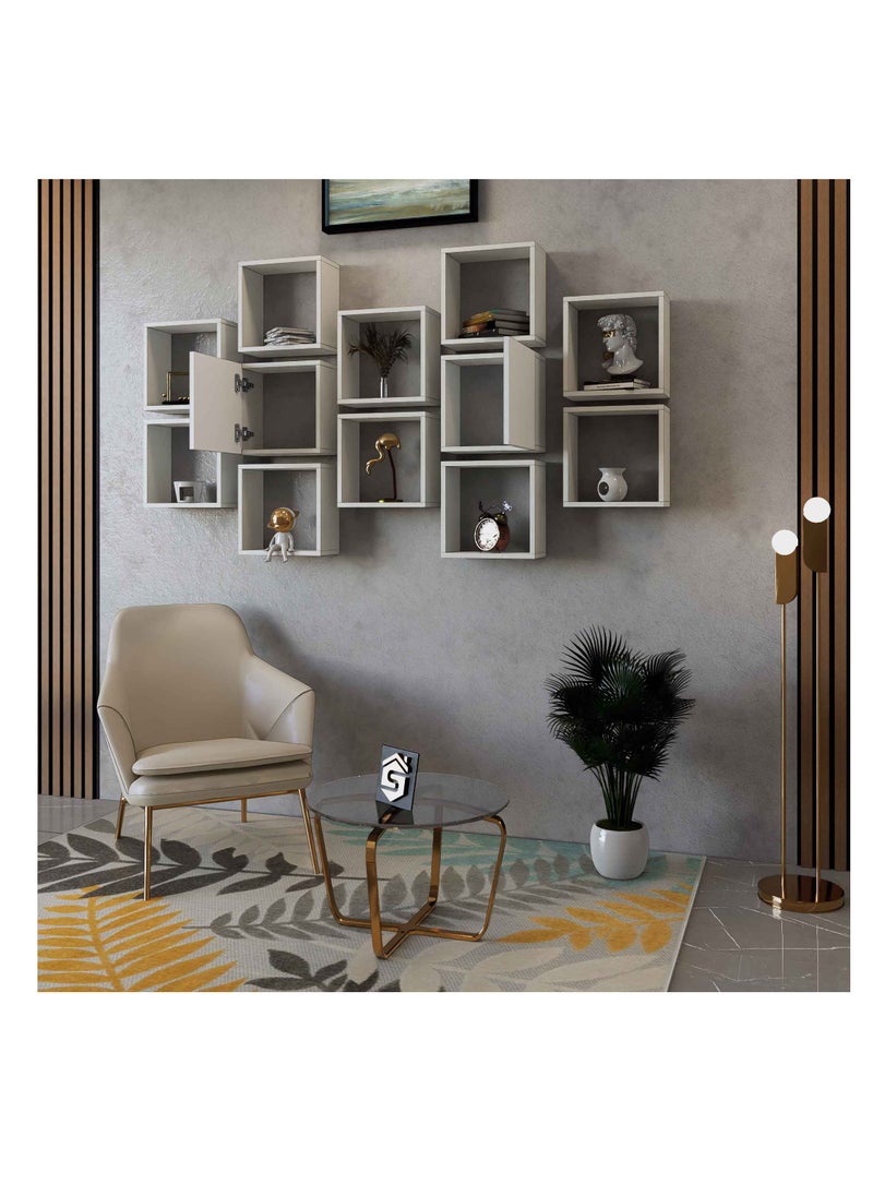 Stylish Home - White wall shelf, consisting of 12 pieces, model RAF-03 - Image 1
