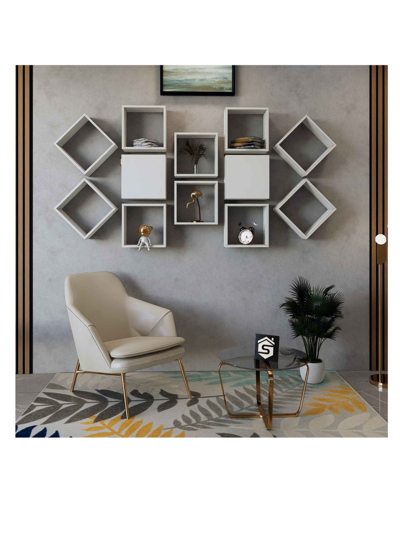Stylish Home - White wall shelf, consisting of 12 pieces, model RAF-03 - Image 1