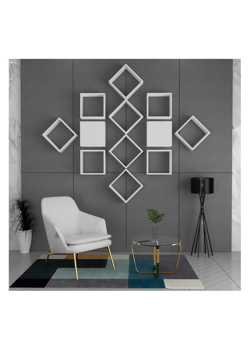 Stylish Home - White wall shelf, consisting of 12 pieces, model RAF-03 - Image 1